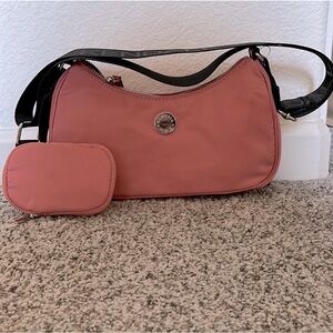 Kendall + Kylie coral pink crossbody bag and change purse nylon